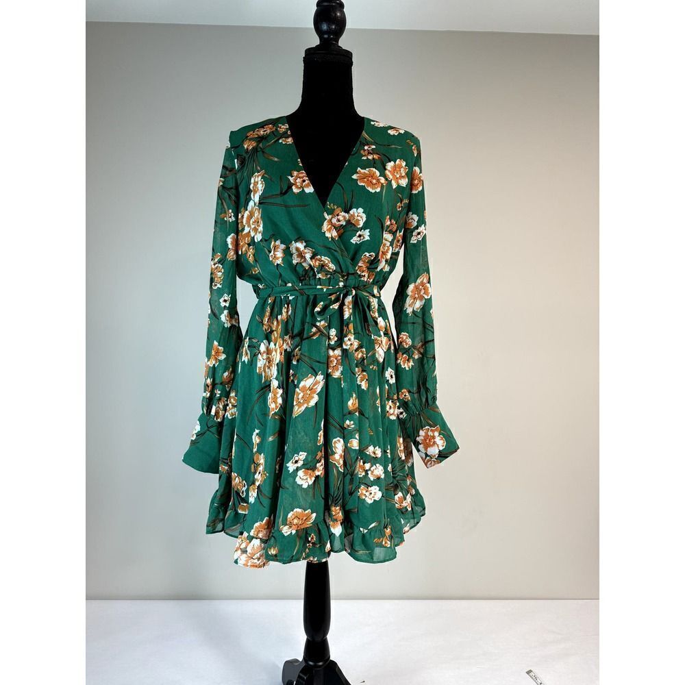 Cottagecore Bardot Becky Floral Long Sleeve Chiffon Minidress Babydoll - Size 8